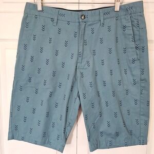 Volcom Men's Teal All Over Arrow Print Casual Shorts 34 Summer Khaki Golf Beach